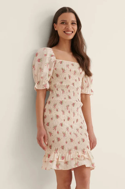Organic Smocked Frill Mini Dress