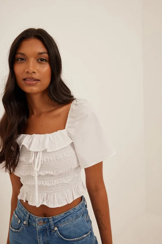Organic Smocked Frill Top