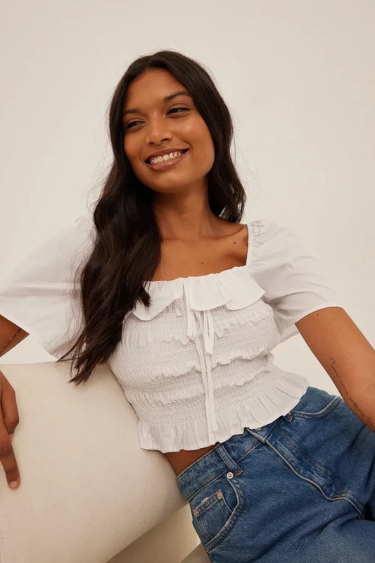 Organic Smocked Frill Top