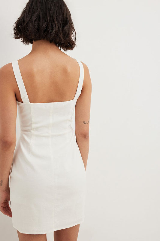 Square Neck Linen Mix Mini Dress