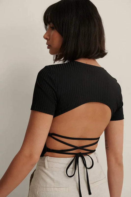 Recycled Strap Back Detail Top Black