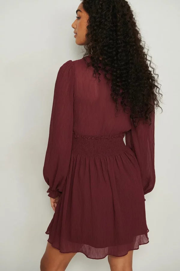 Structured Smock Waist Dress Red