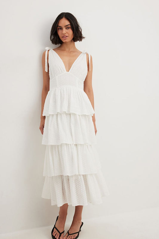 Tie Shoulder Cotton Midi Dress