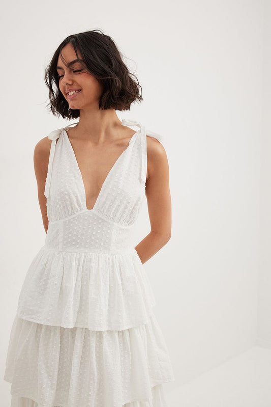 Tie Shoulder Cotton Midi Dress