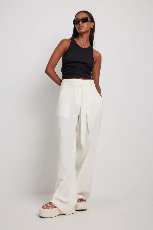 Tie Waist Wide Leg Trousers