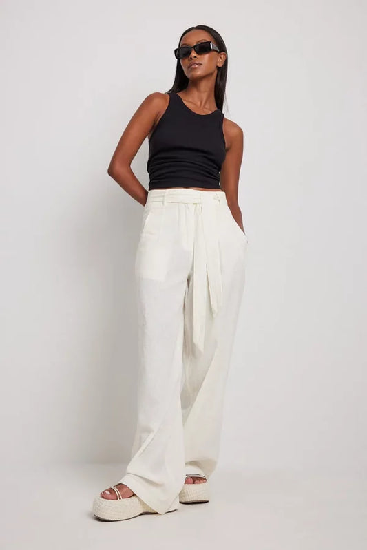 Tie Waist Wide Leg Trousers