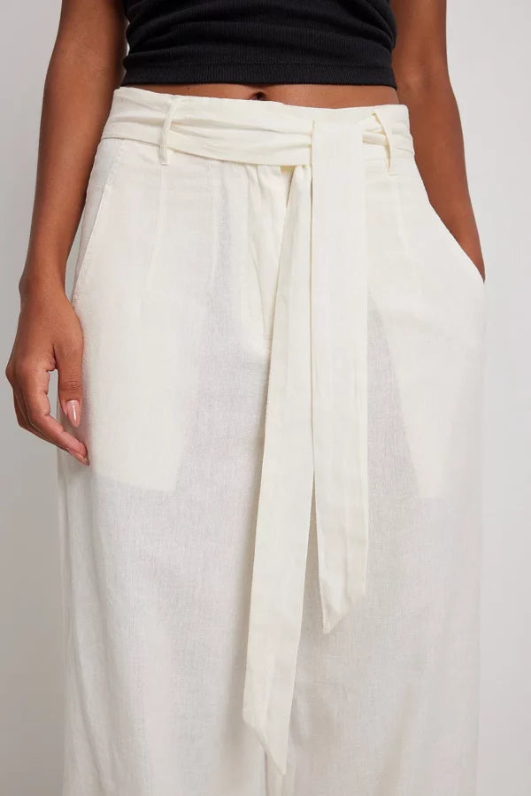Tie Waist Wide Leg Trousers