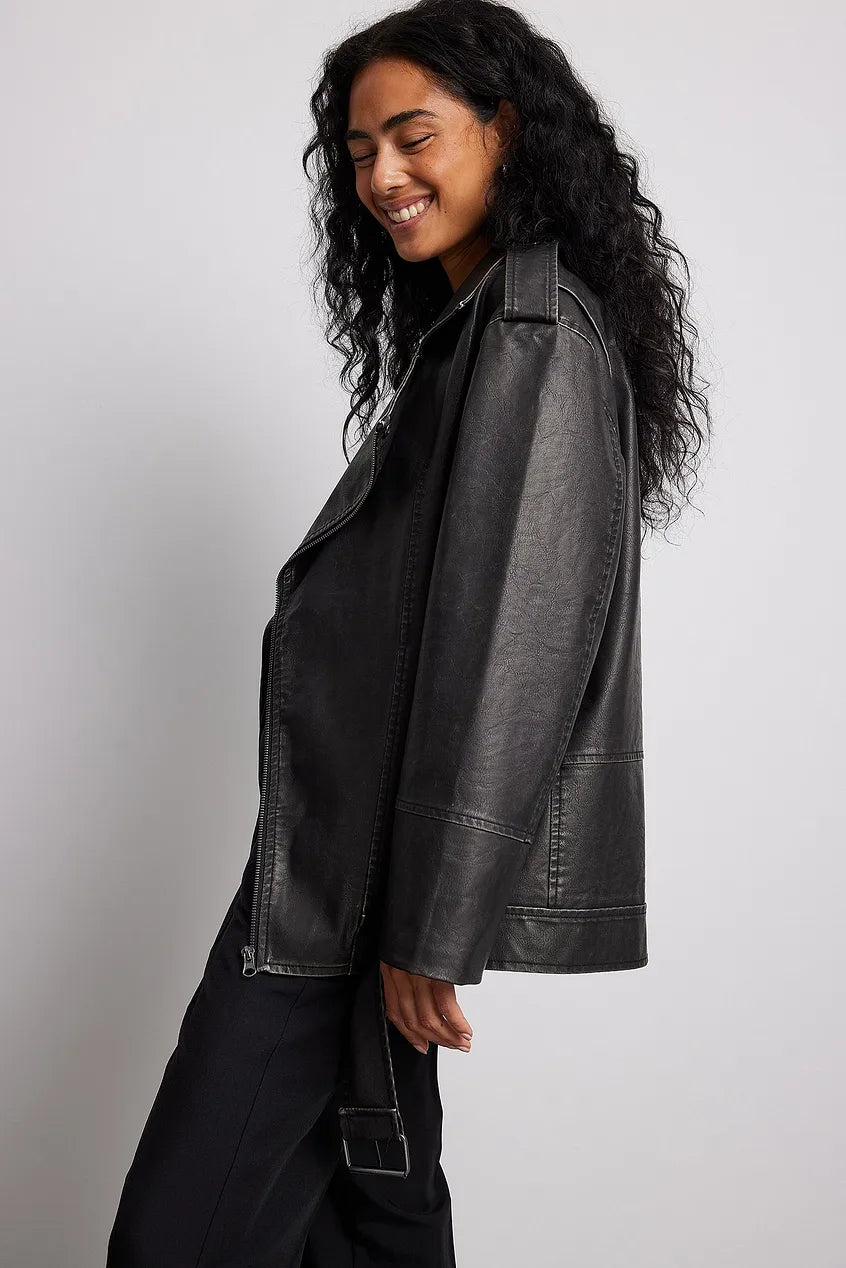 Vintage Look Pu Biker Jacket