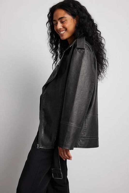 Vintage Look Pu Biker Jacket