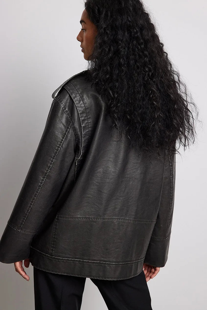 Vintage Look Pu Biker Jacket