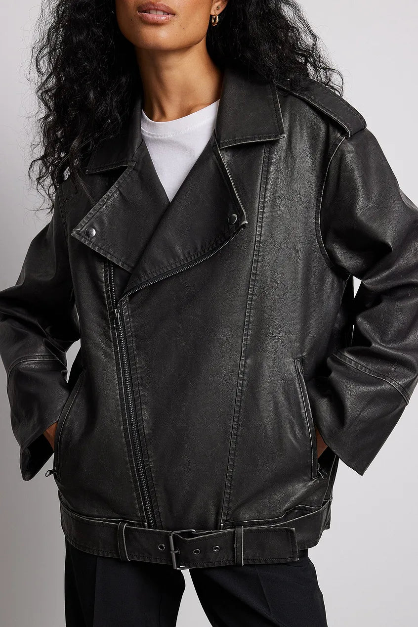 Vintage Look Pu Biker Jacket