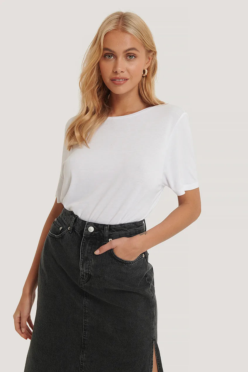 Viscose Deep Back Tee White