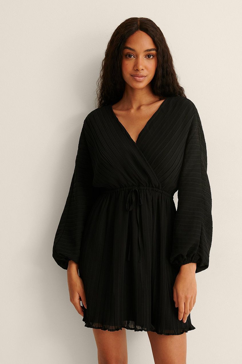 V-neck Pleated Mini Dress