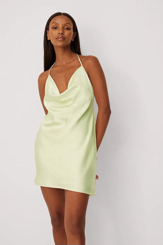 Waterfall Detail Mini Satin Dress