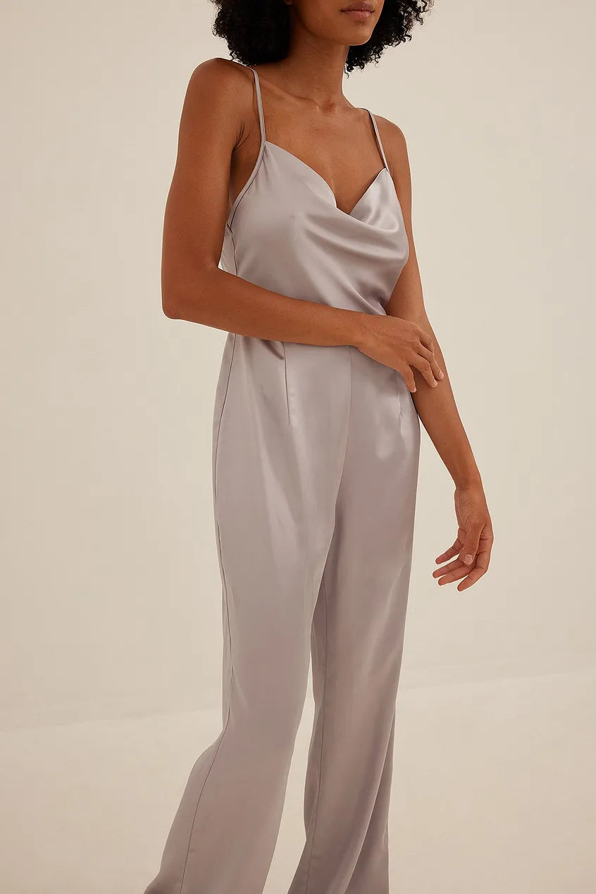 Waterfall Neckline Jumpsuit Grey