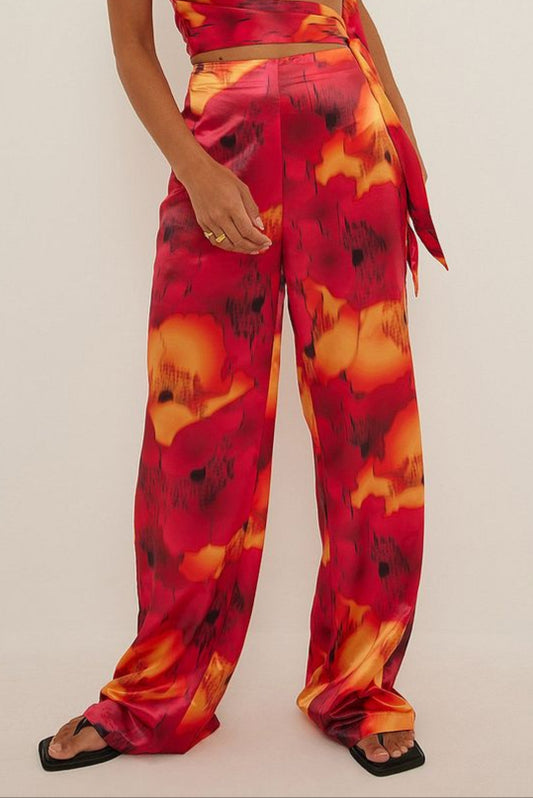 Wide Leg High Waist Satin Pants