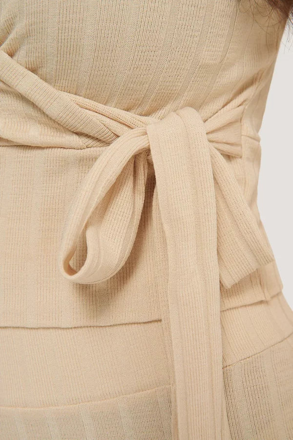 Wrap Rib Tie Top Beige