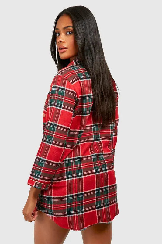 boohoo Christmas Naughty List Embroidered Flannel Night Shirt