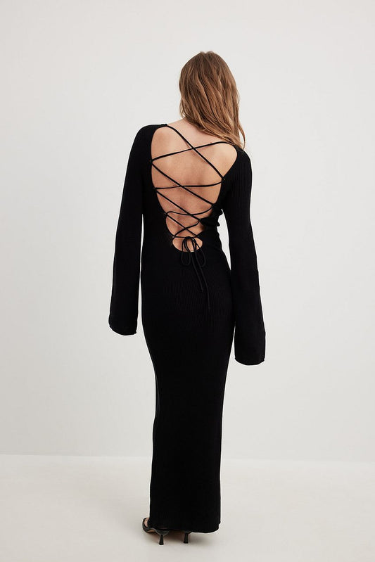 Open Back Lace Detail Knitted Maxi Dress