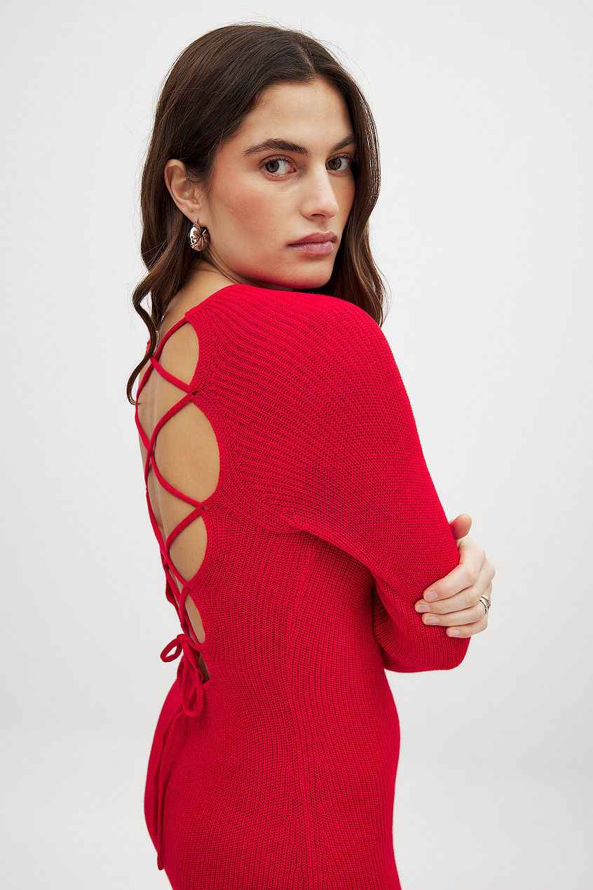 Na-kd Open Back Lace Detail Knitted Maxi Dress
