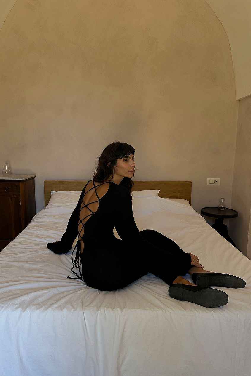 Na-kd - Open Back Lace Detail Knitted Maxi Dress