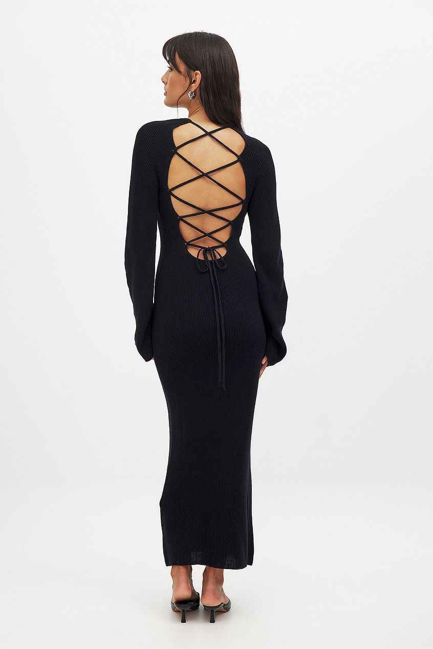 Na-kd - Open Back Lace Detail Knitted Maxi Dress