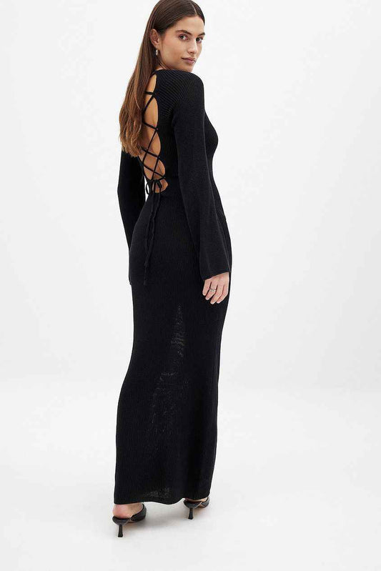 Na-kd Open Back Lace Detail Knitted Maxi Dress