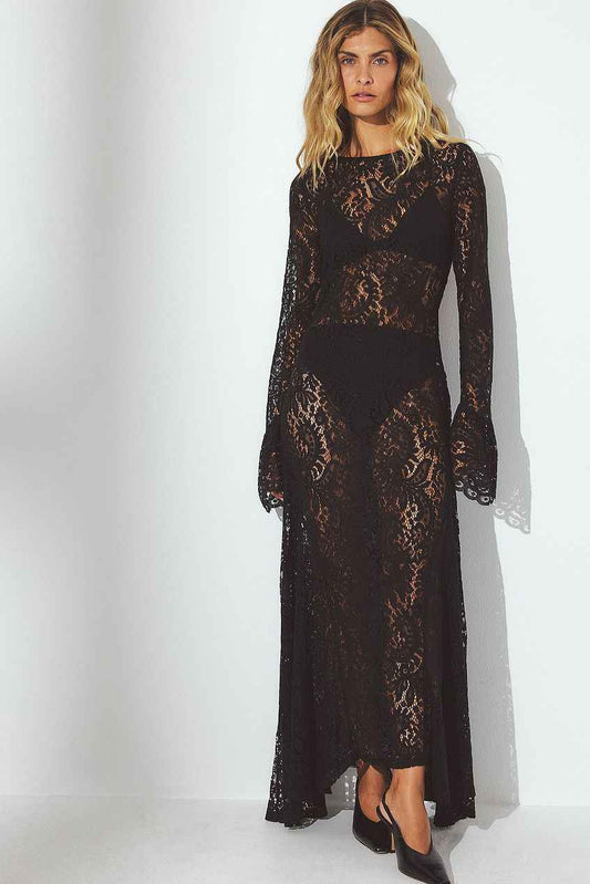 Na-kd Open Back Lace Midi Dress