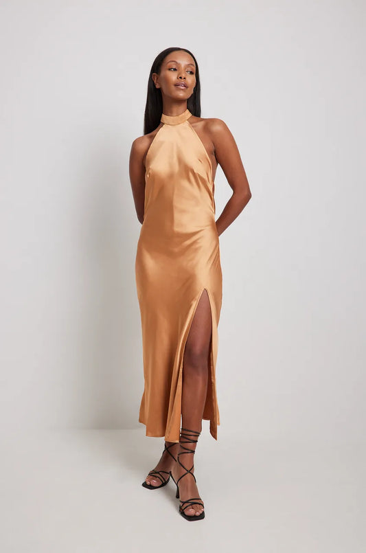Na-kd Open Back Rhinestone Detail Satin Dress