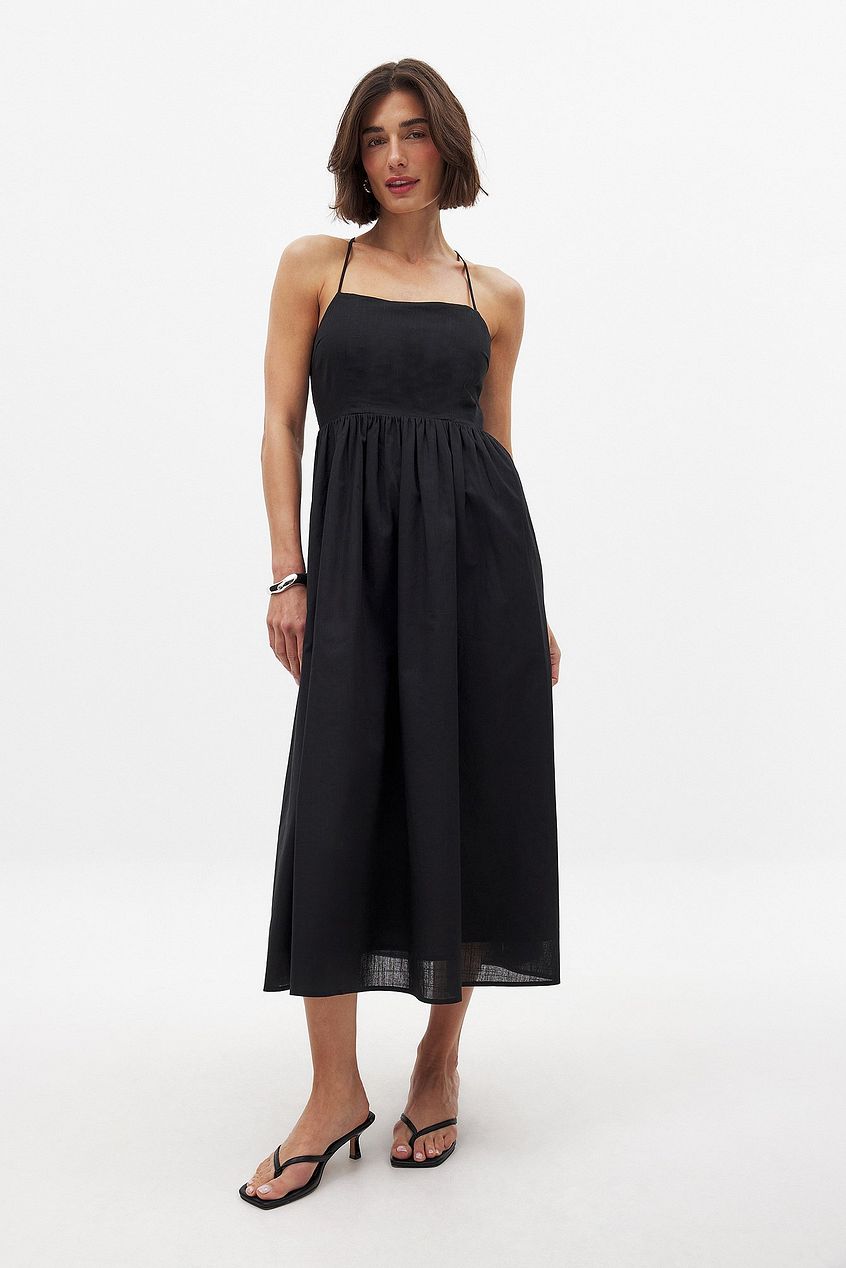 Open Back Tie Detail Midi Dress
