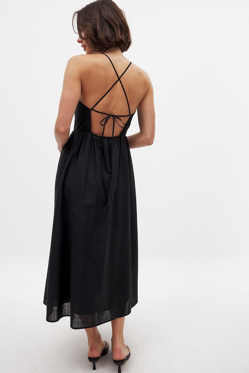 Open Back Tie Detail Midi Dress