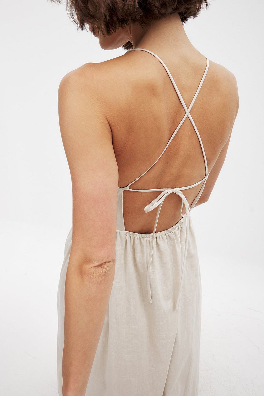 Na-kd Open Back Tie Detail Midi Dress