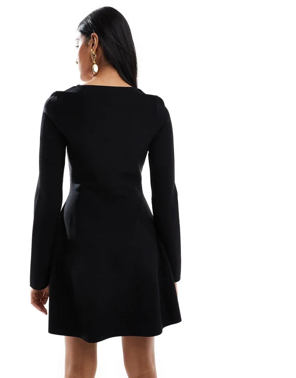 & Other Stories knitted scoop neck mini dress with bell sleeves in black
