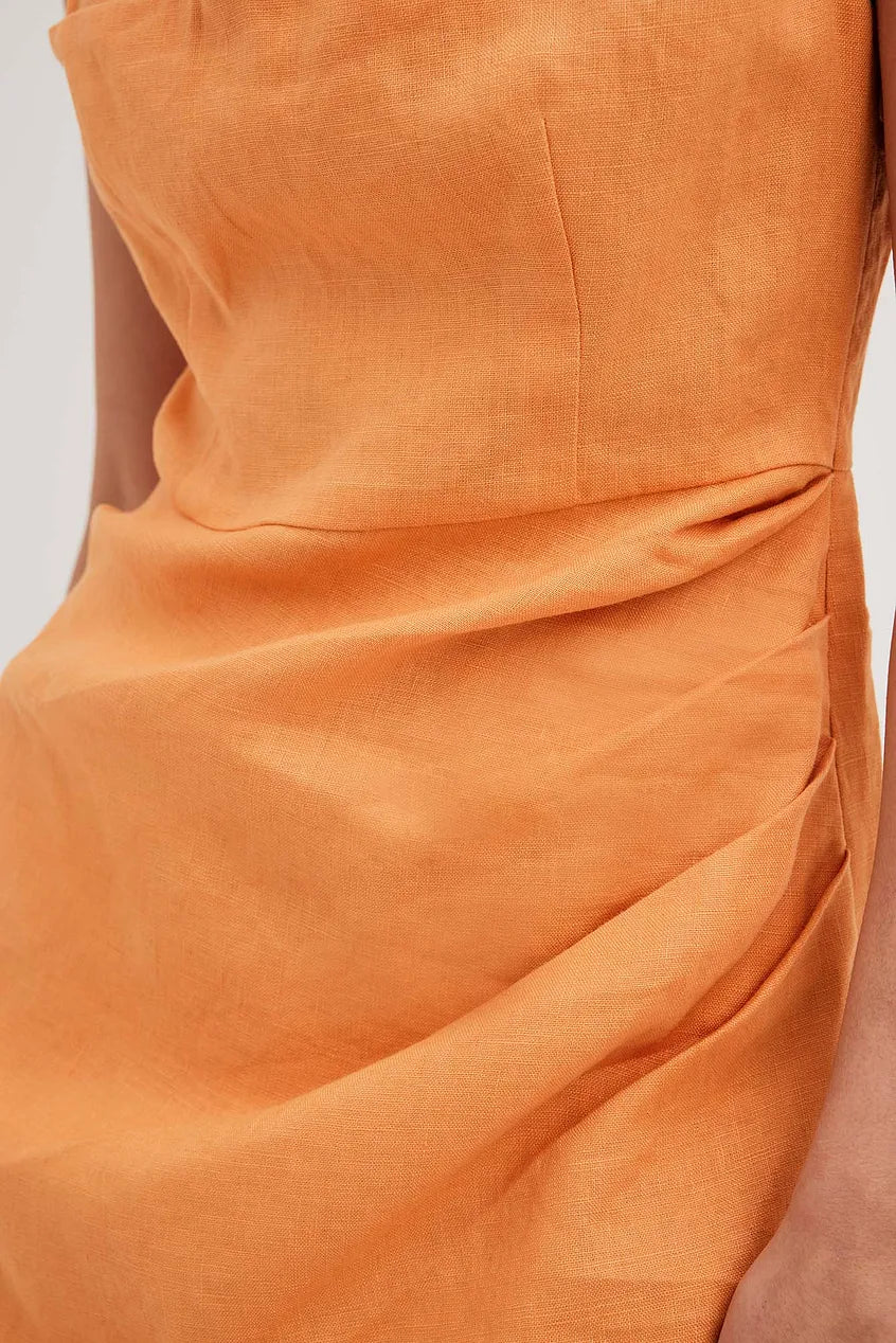 Overlap Waterfall Linen Dress Orange