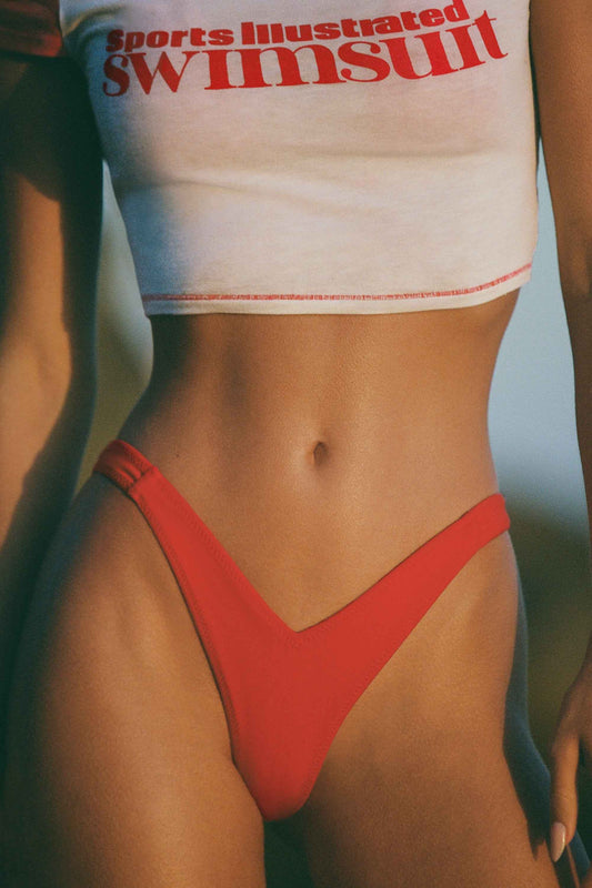 Ohpolly - Pacifico Ruched Cheeky Bikini Bottoms in Fiery Red