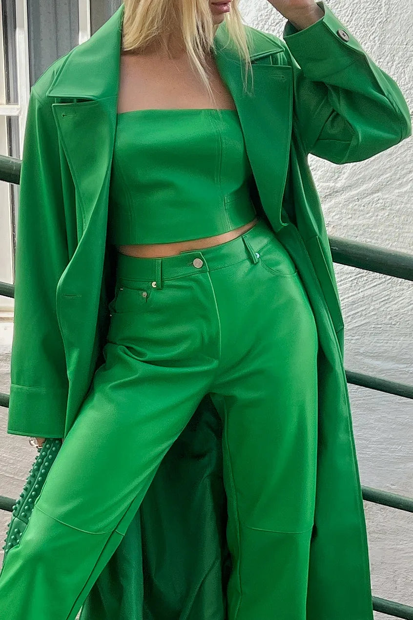 Padded Shoulder Pu Trench