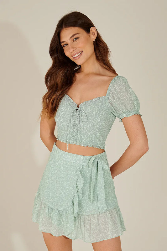 Lacing Detail Cropped Top Leaves Green