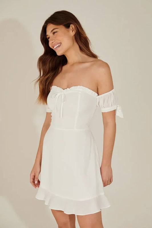 Off Shoulder Tie Detail Dress White