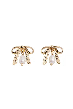 Pearl Bow Earrings Gold