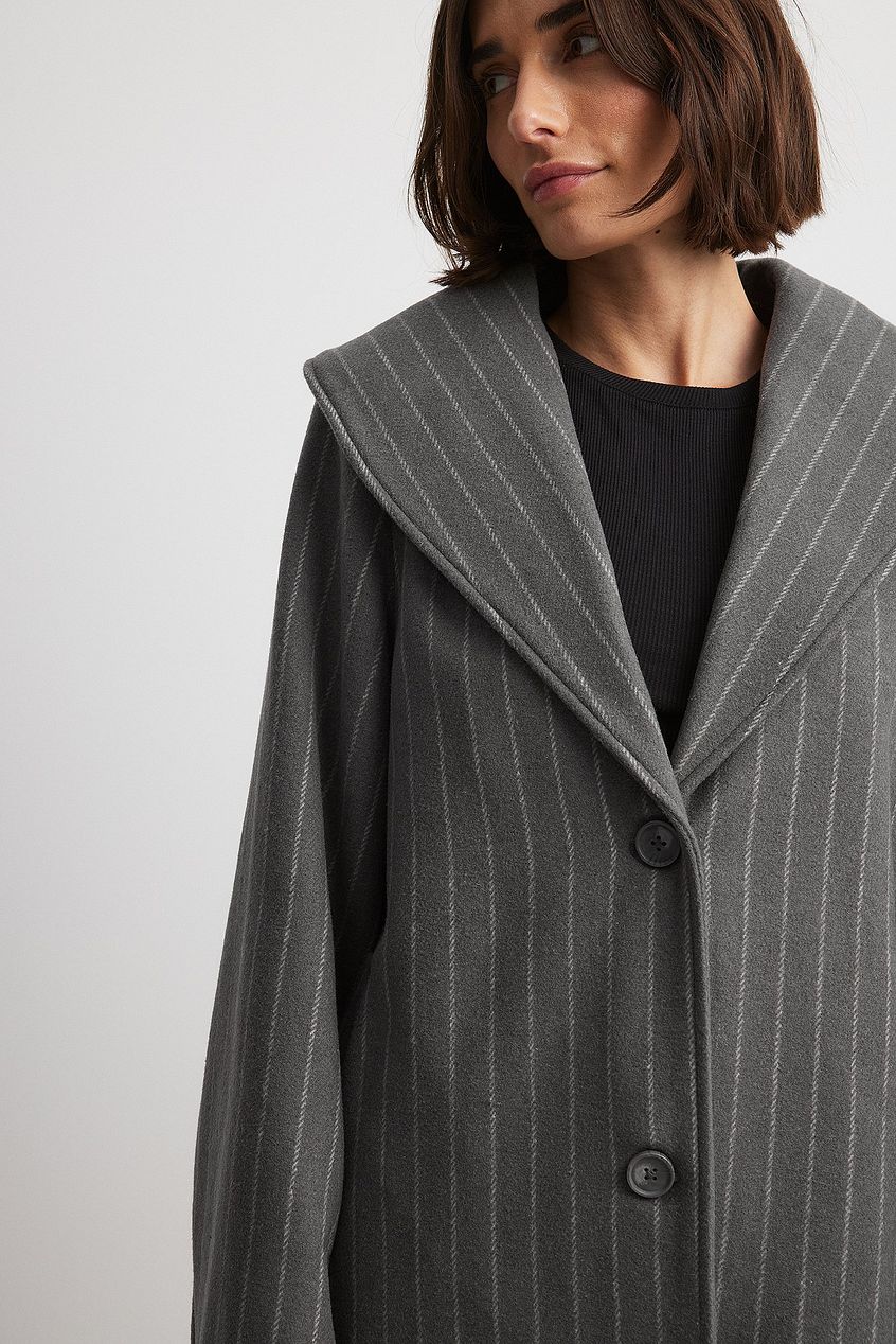 Pinstriped Wool Blend Coat