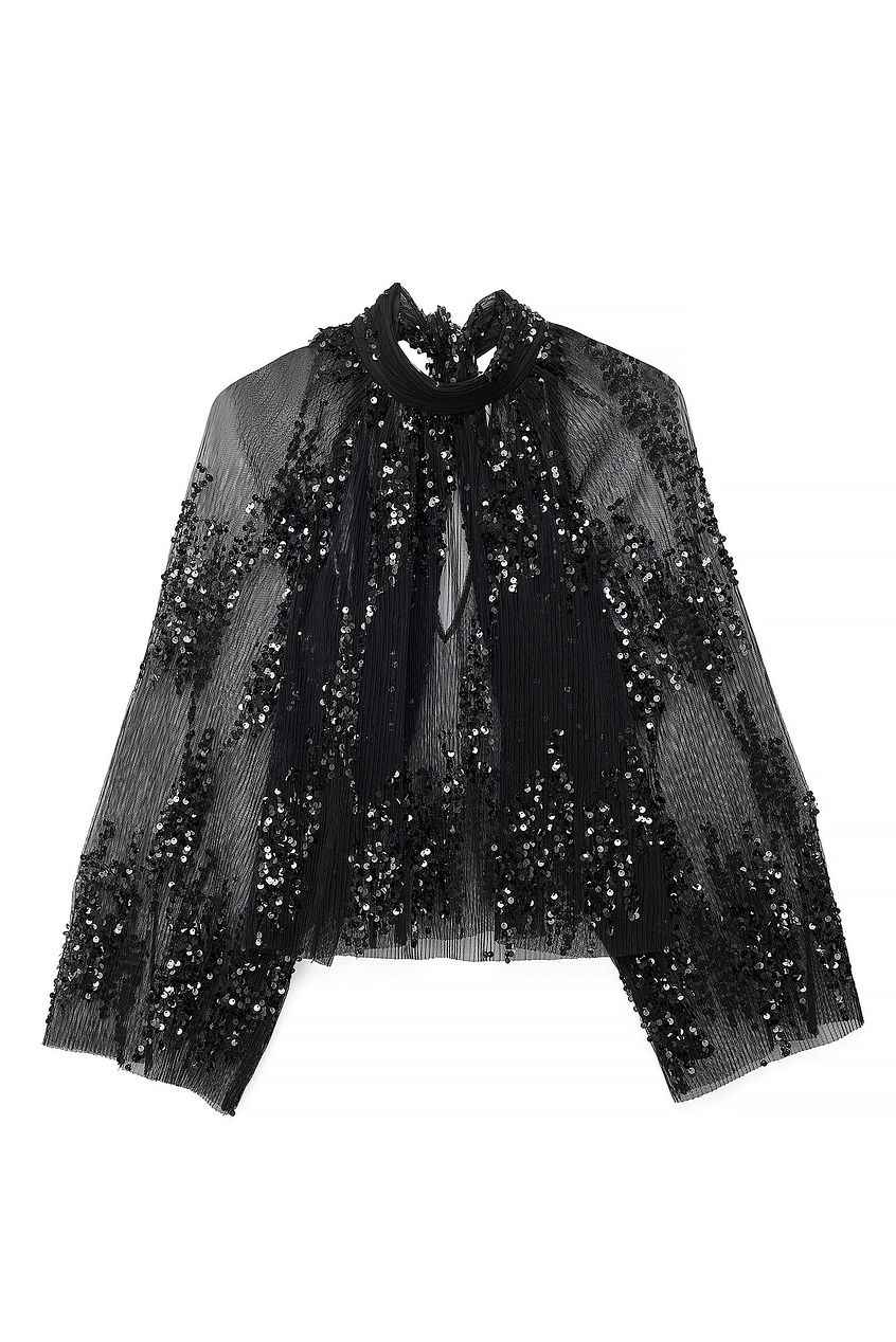 Na-kd - Pleated Mesh Sequin Scarf Top