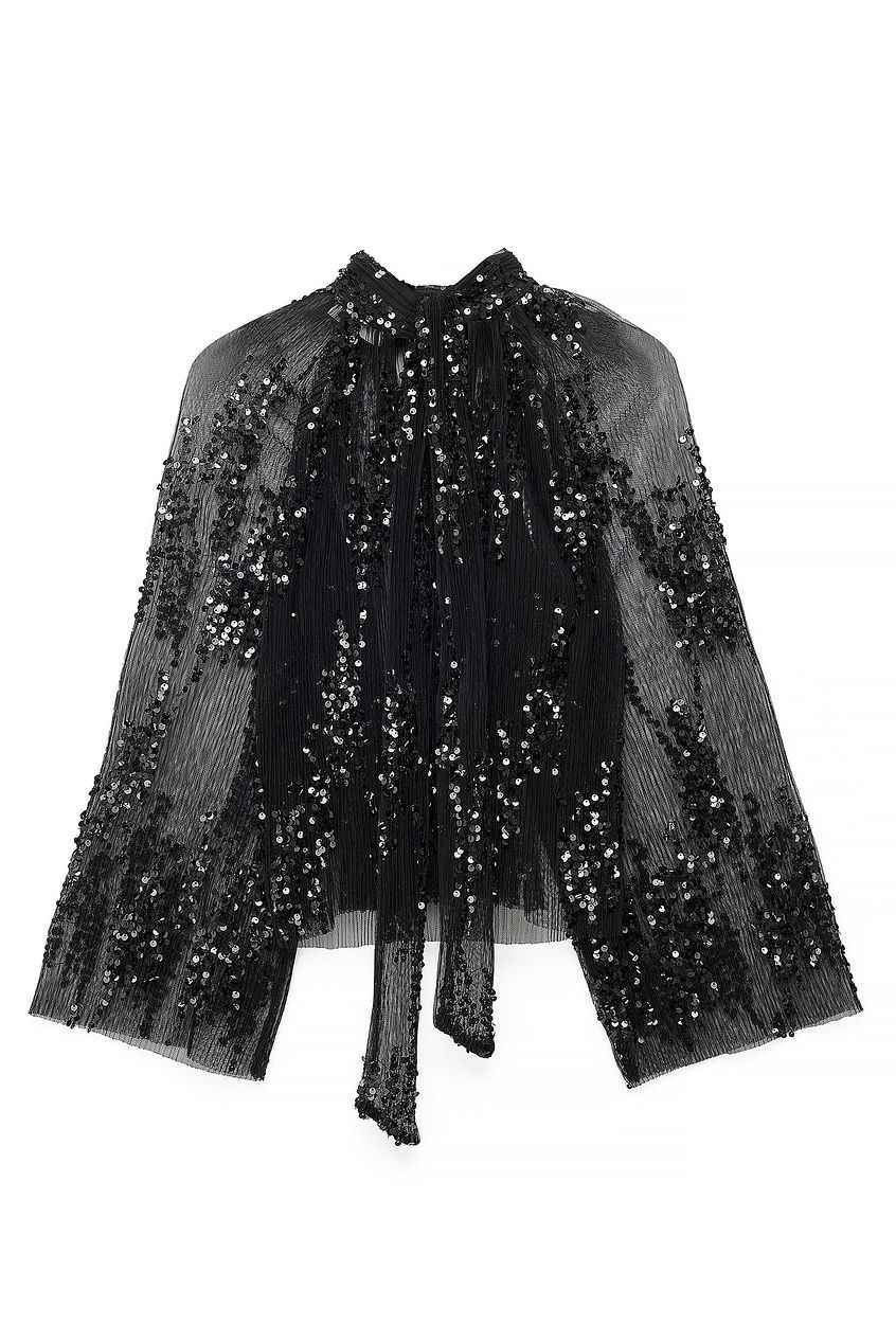 Na-kd - Pleated Mesh Sequin Scarf Top