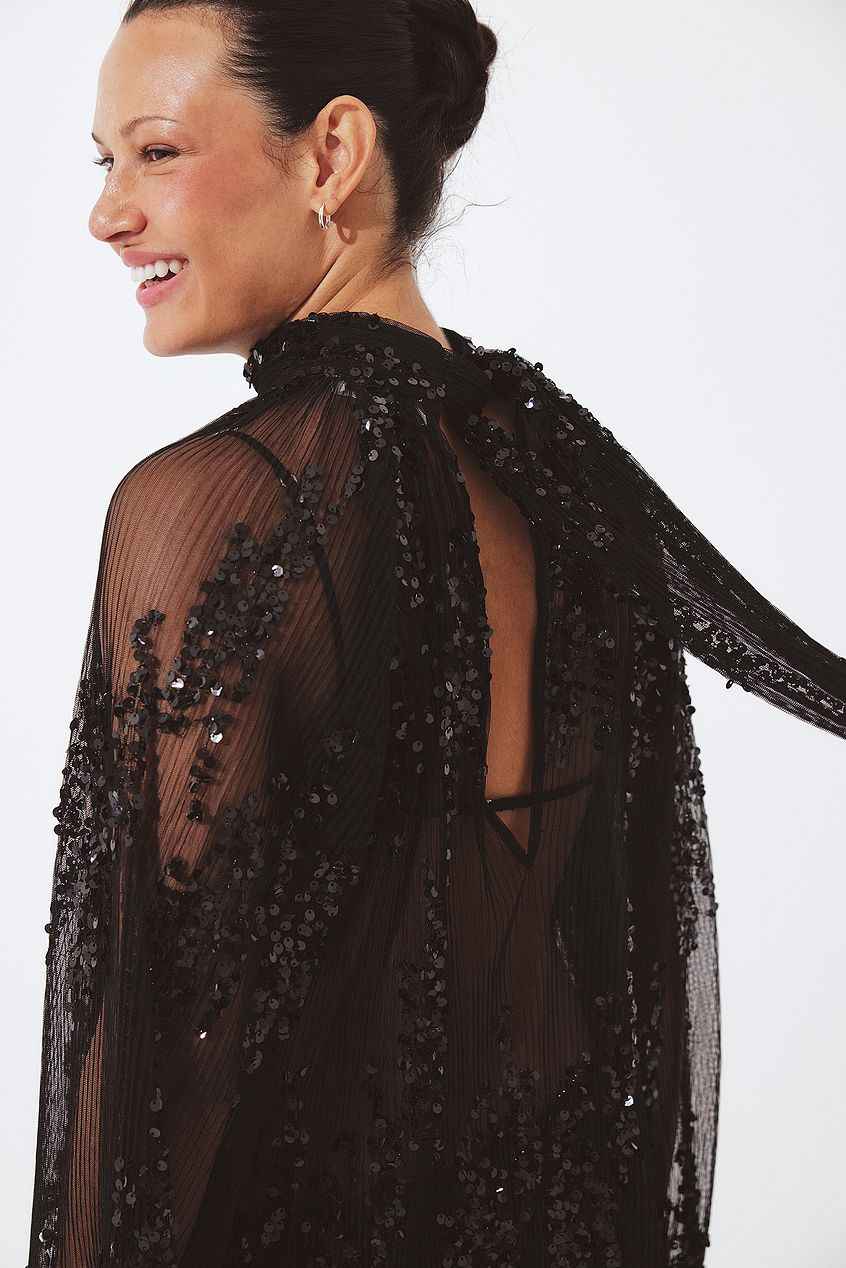Na-kd - Pleated Mesh Sequin Scarf Top