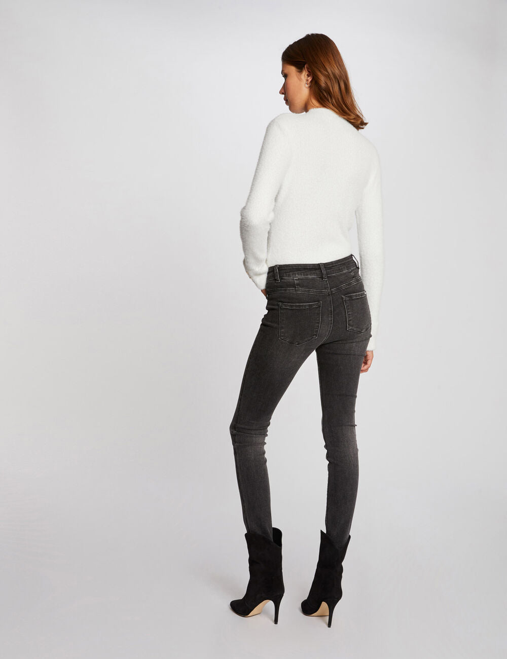 Long-sleeve fuzzy knit sweater ecru women