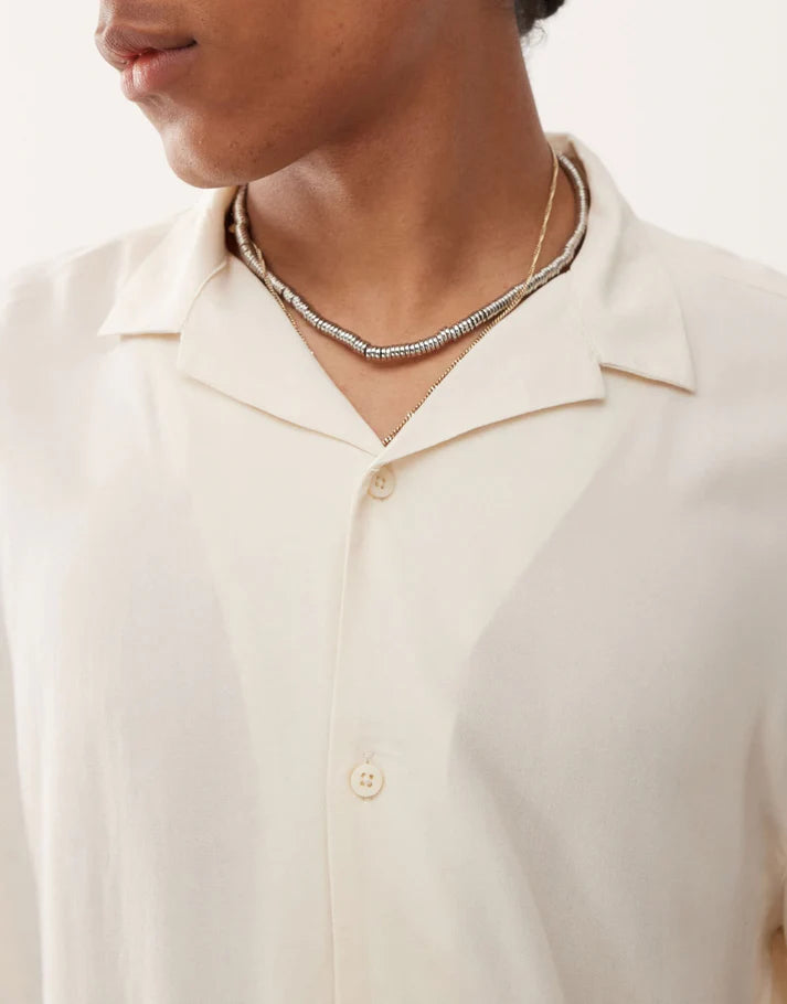 Reclaimed Vintage short sleeve boxy revere shirt in ecru viscose