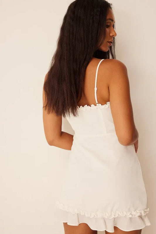 Recycled Ruffle Neckline Thin Strap Dress