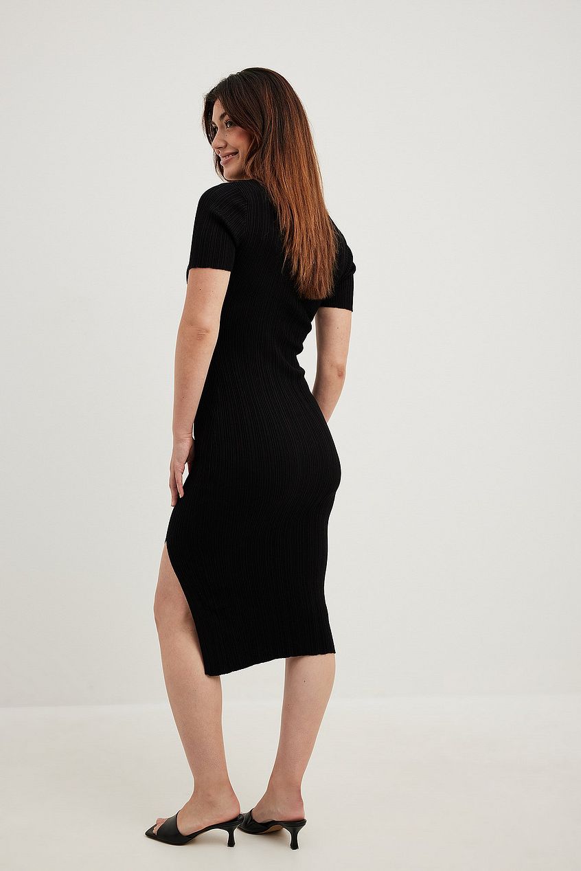 Rib Knitted Collar Midi Dress