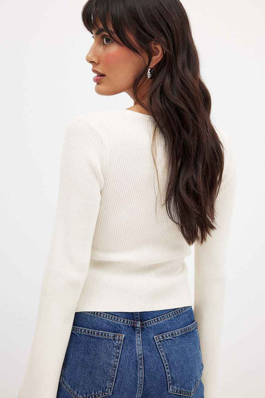 Na-kd - Ribbed Knitted Button Long Sleeve Top