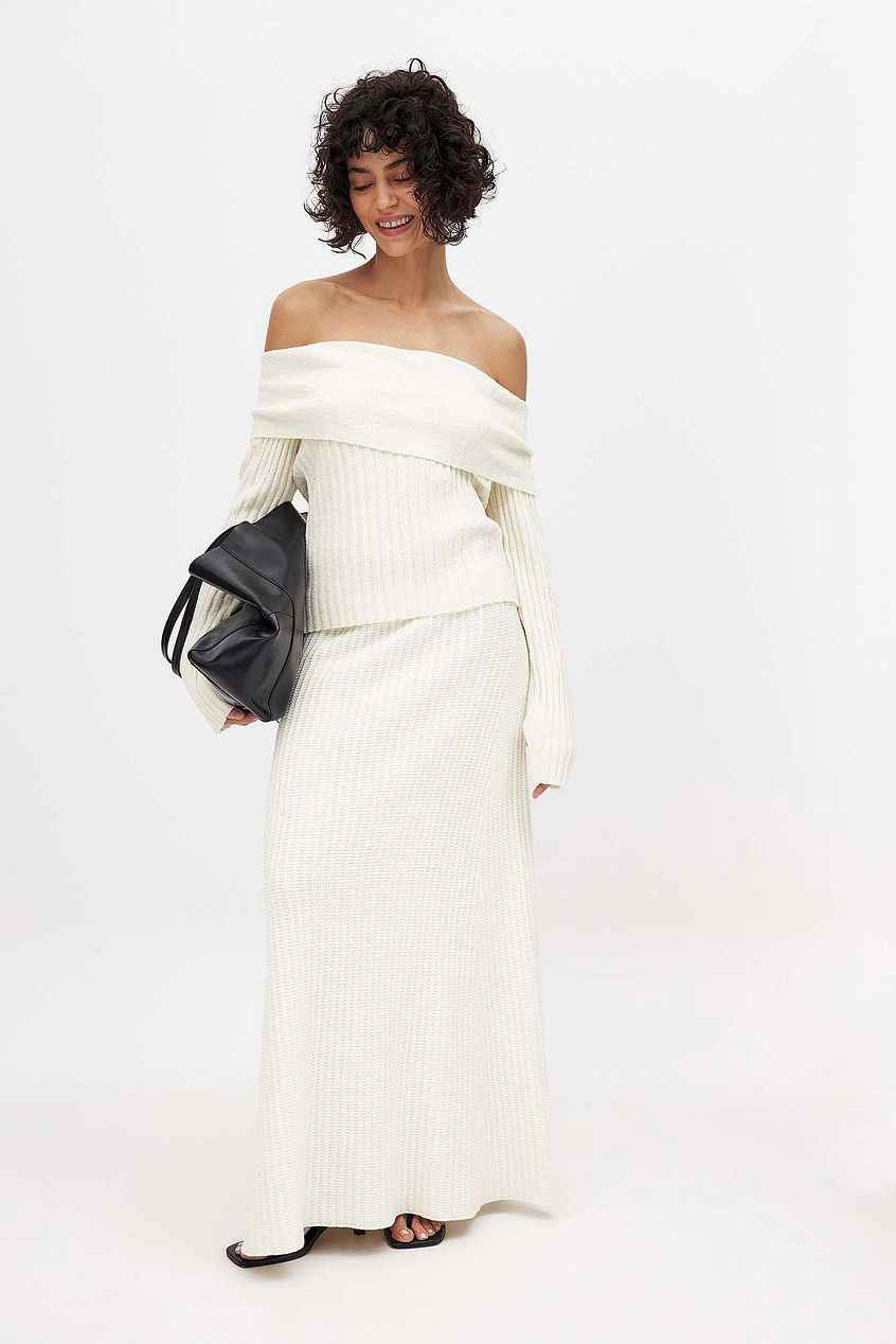 Na-kd Ribbed Knitted Offshoulder Sweater
