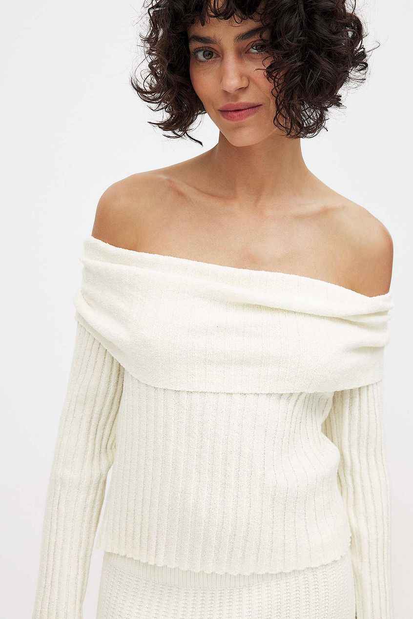 Na-kd Ribbed Knitted Offshoulder Sweater